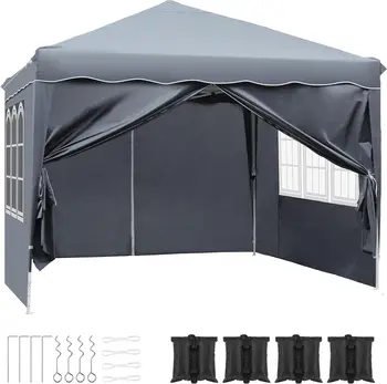 Outdoor Pavilion 3x3m Picnic tenda da campeggio Gazebo da giardino tenda da festa con 4 pannelli laterali parasole tende con struttura robusta per eventi 1