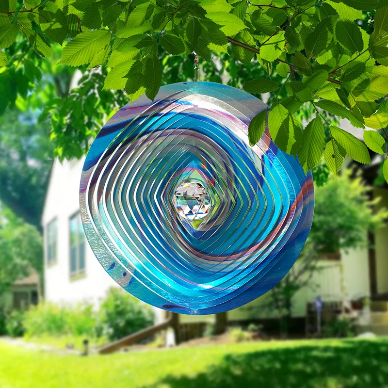 PSATHENATI Mandala Wind Spinner w/Crystal Ball 3D Stainless Steel Hanging Worth Gift Christmas Decoration Indoor Yard Art 12in