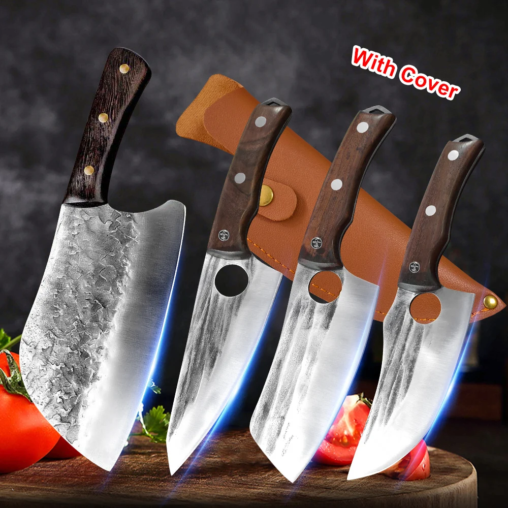 

Hand Forged Blade Kitchen Knives Cleaver Meat Chopping Vegetables Butcher Boning Knife Wood Handle Chef Knife Slicing Fish Meat