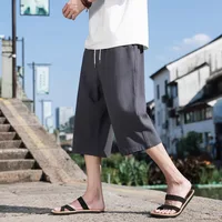 New Linen Short Pants Summer Cotton Solid Color Shorts Large Lightweight Shorts Men Beach Shorts for Men Breathable Sweatpants 4