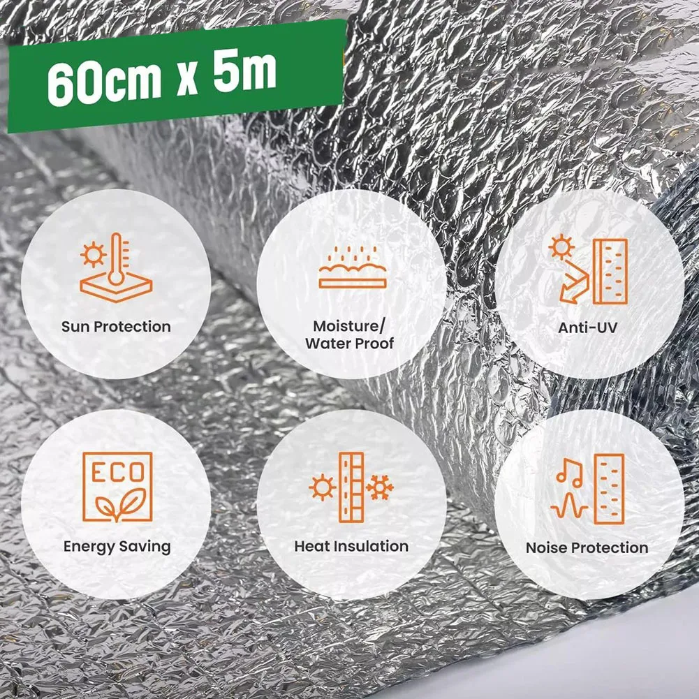 Reflective Foil Insulation Radiator Reflective Film Wall Sticker Radiator Insulation Foil 5mX60cm Double Sided Aluminum Foil Insulation Sheet For Home Heat reflective foil insulation