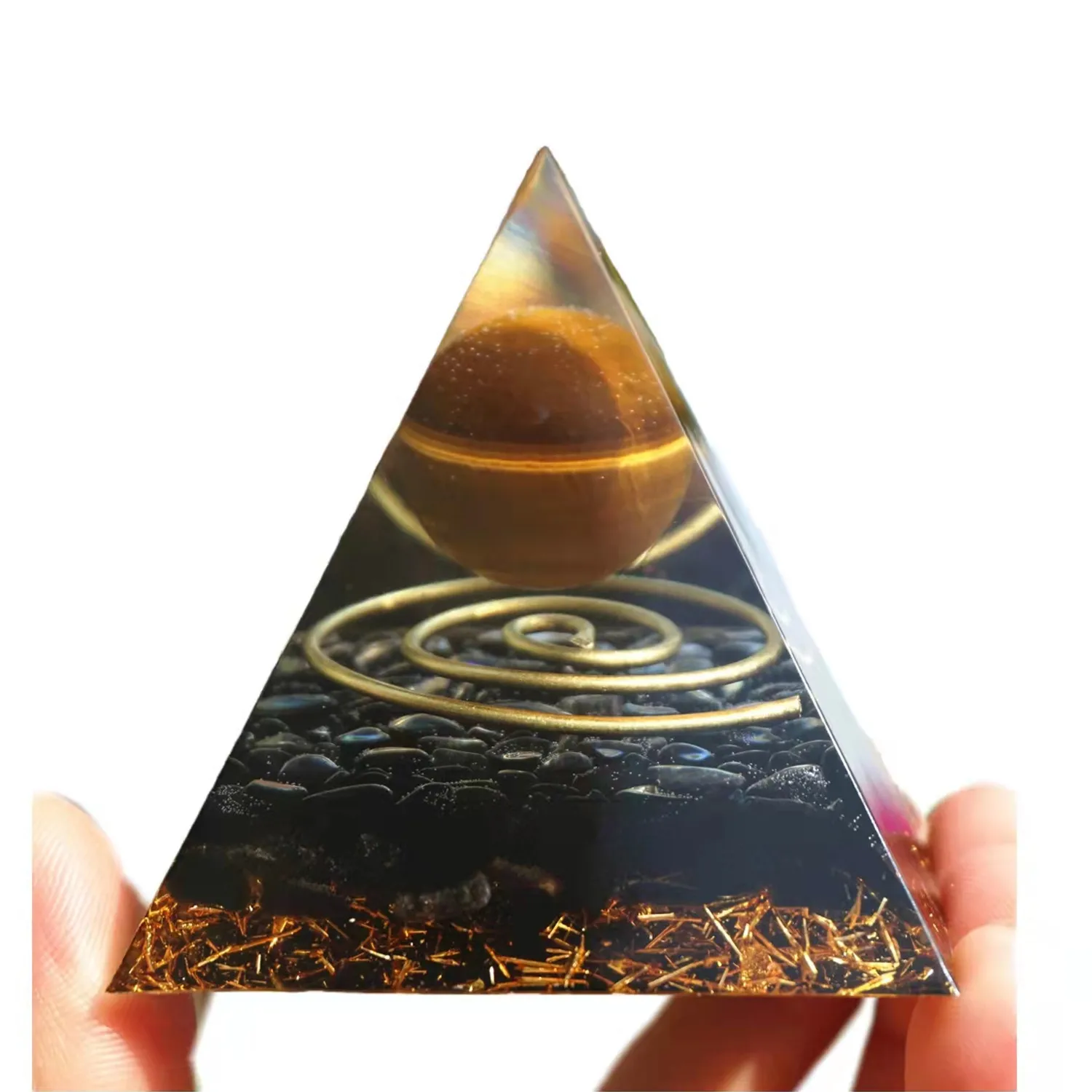 Handmade Tiger Eye Crystal Sphere Obsidian Orgone Pyramid 60mm Energy Healing EMF Protection Tool Orgonite Pyramide | Украшения и