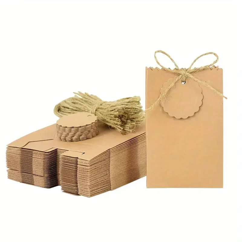 10/50 Kraftpapier-Geschenkboxen, weiße und braune Geschenktüten, DIY-Schnuranhänger, perfekt für Geburtstag, Hochzeit und Party-Geschenkverpackung – Detail 2