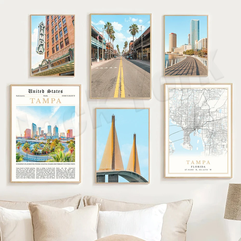 Tampa Florida Print, Tampa Map Art, Tampa Florida Poster, Tampa Art Photography Travel Poster Print Per La Decorazione Della Parete Di Casa
