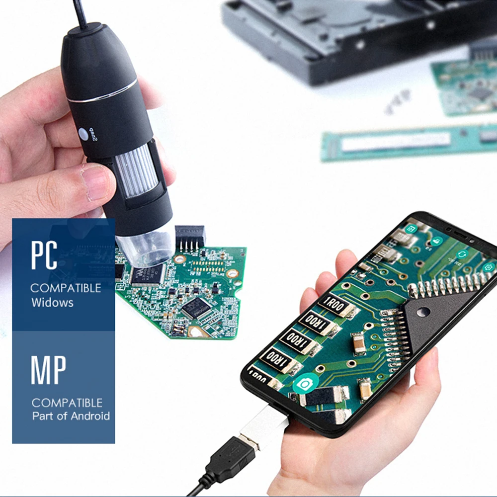 ޴ LED  ̰ ī޶, 1600X  ̰, 3in1 Tyce-C ũ USB, ޴  PC, ȵ̵