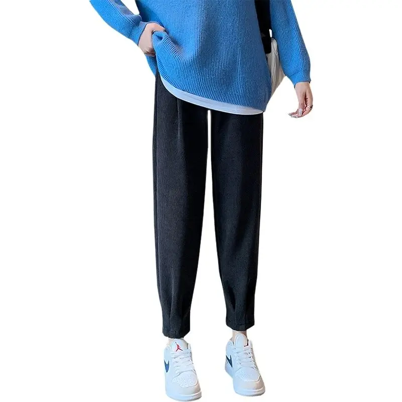 2025 Maternity Winter Belly Pants Ankle-length High Waist Thick Warm Pregnant Woman Clothes Slim Hem Pregnancy Harem Trousers 4