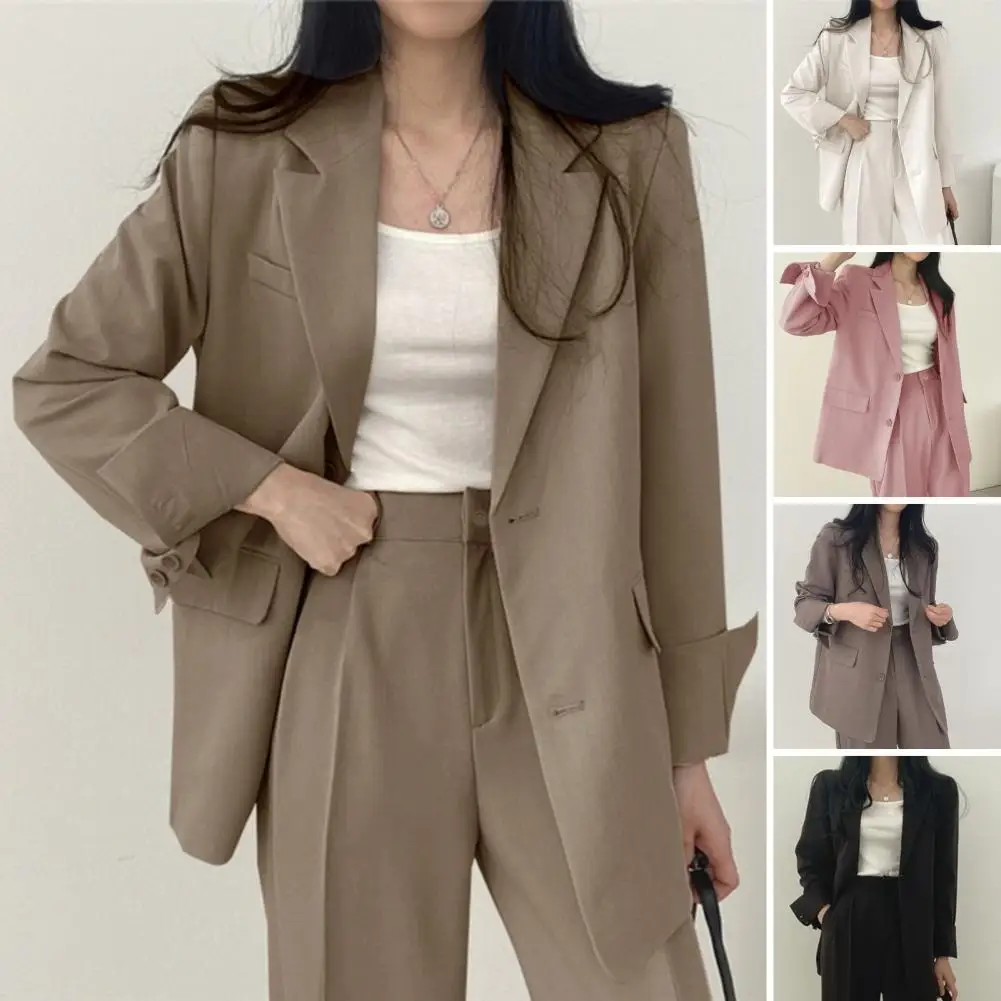 

Women Suit Coat Stylish Women's Spring Autumn Lapel with Flap Pockets Solid Color Loose Fit Casual Workwear Jacket for Office