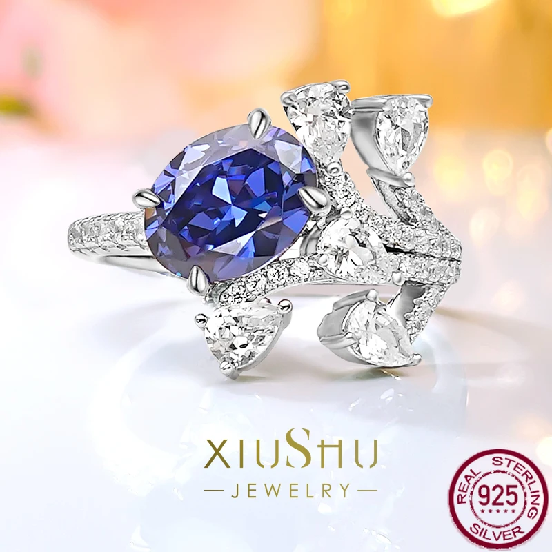 

Женское кольцо в форме яйца из серебра 100% пробы с высокоуглеродистыми бриллиантами