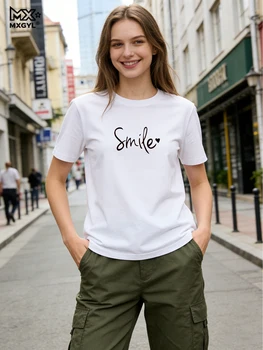 Smile Heart Print Women T Shirt Short Sleeve O Neck Loose Casual Women Tshirt Ladies Tee Shirt Tops Clothes Camisetas Mujer 1