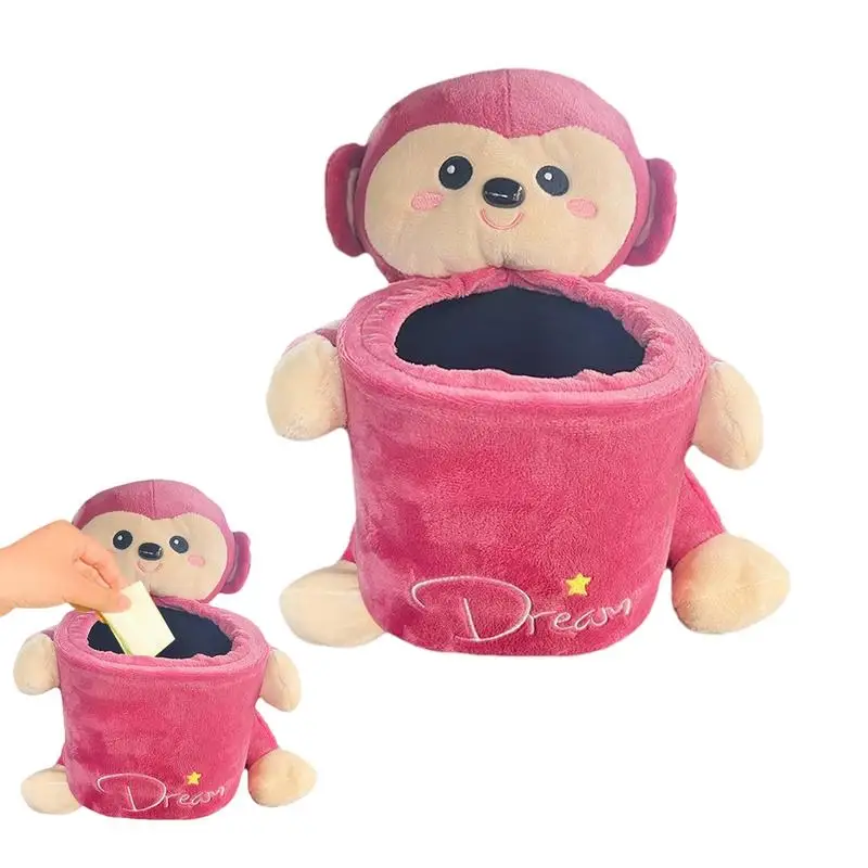 

Car Tissue Holder Plush Multifunctional Auto 2 In 1 Monkey Doll Design Storage Box Waterproof Liner Trash Can For Cars Accessory
