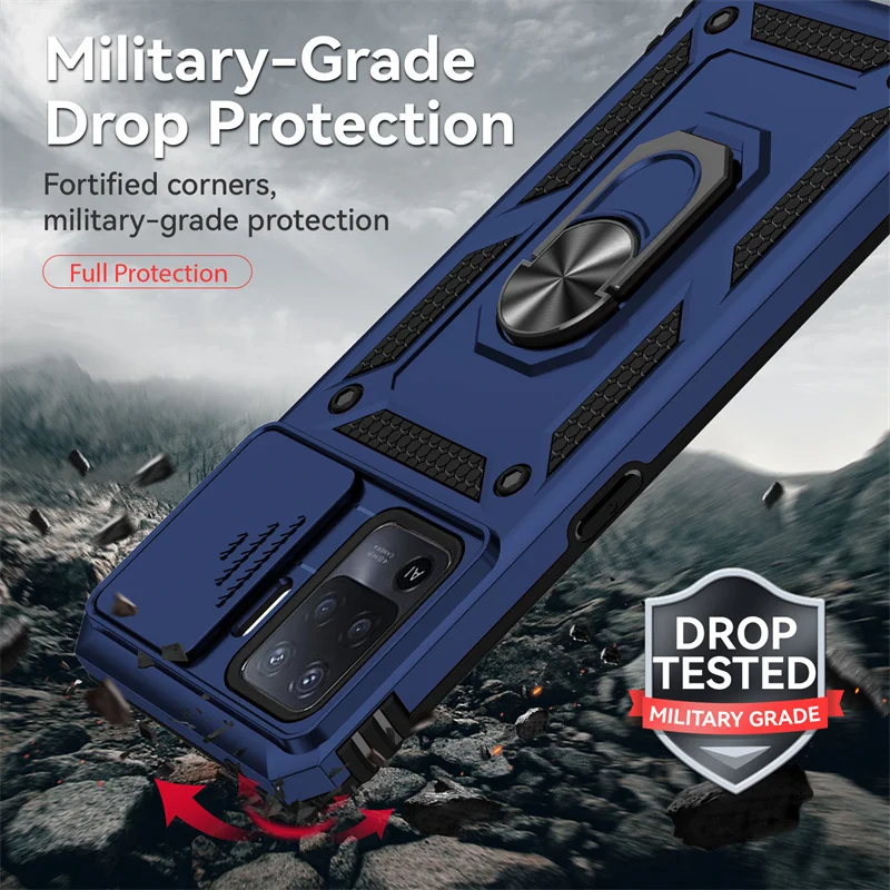 Shockproof Armor Case with Magnet Ring Holder and Side Camera Lens Protection