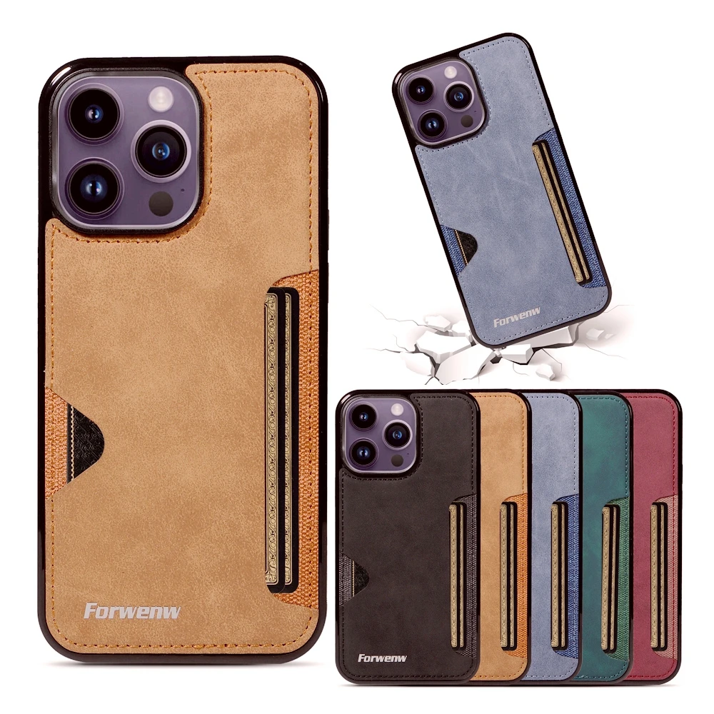 Vintage Leather Card Holder Wallet Phone Case - Shockproof Protective Cover