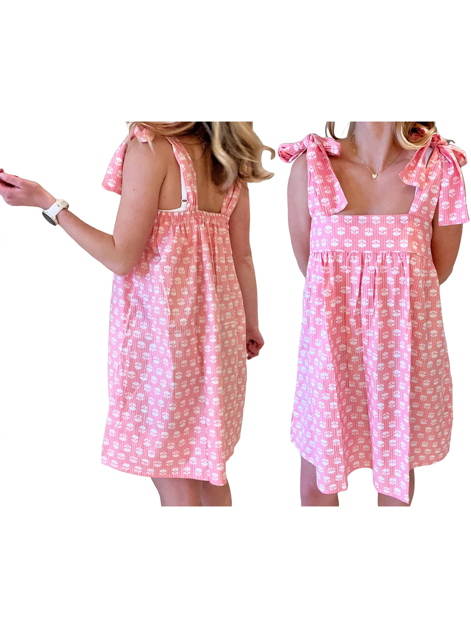 Women s Casual Sleeveless Leaf Print Mini Dress with Tie-Shoulder Detail and Loose A-Line Fit for Stylish Lounge Wear