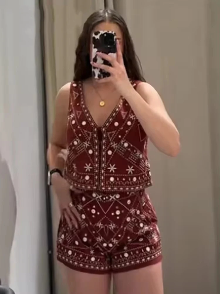 Woman Outfit Fashion Embroidery Casual Shorts Sets For Women 2 Piece New Summer Short Vest Tops Two Piece Set Women's Suits