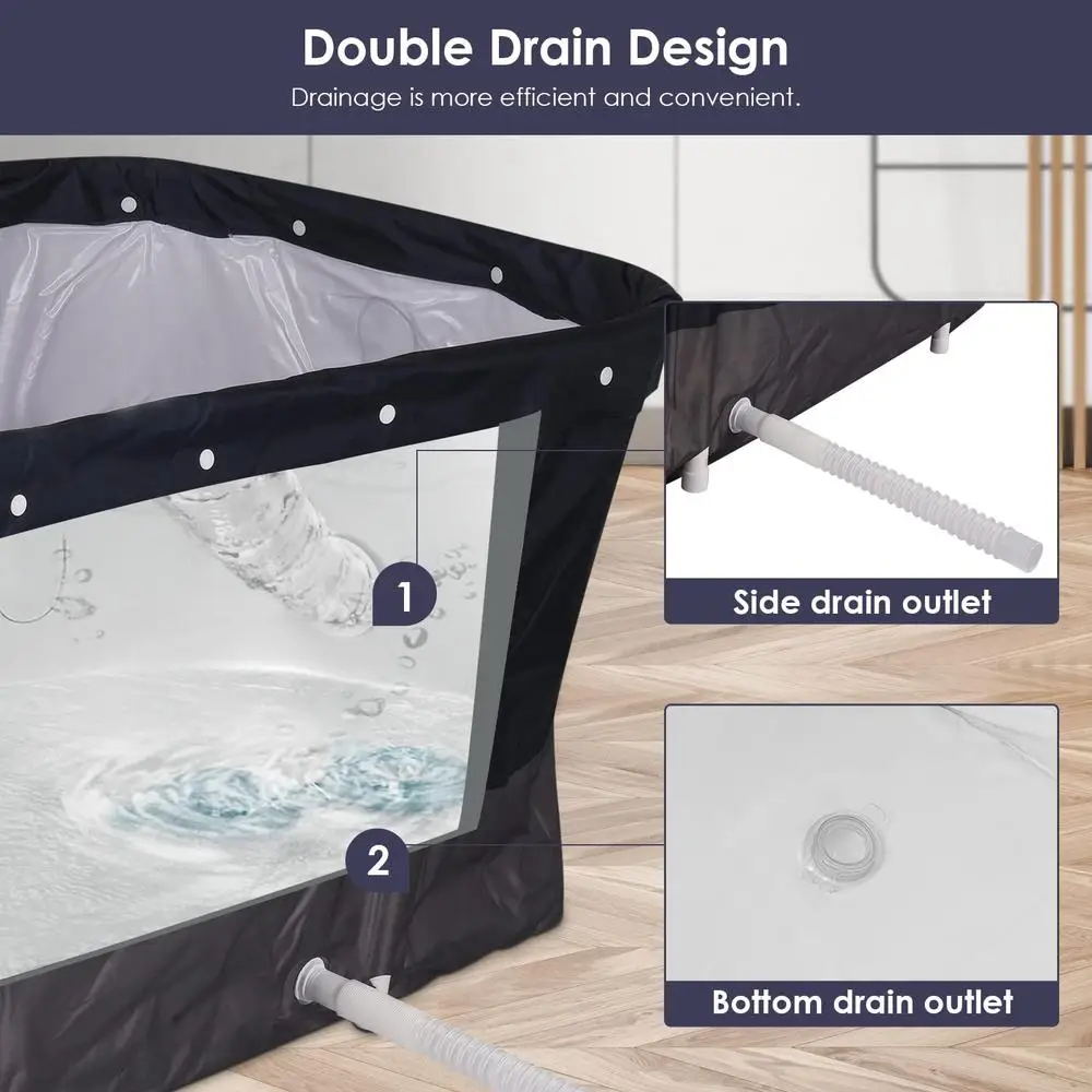 Portable Foldable Bathtub with Water Cushion and Backrest Dark Blue Adult Bath Tub 4