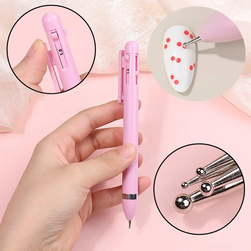 4 in 1 Nail Dotting Pen Creative DIY Nail Art Dotting Painting Tools Rotatable Ballpoint Dotting Tools Nail Point Drill Pen 5