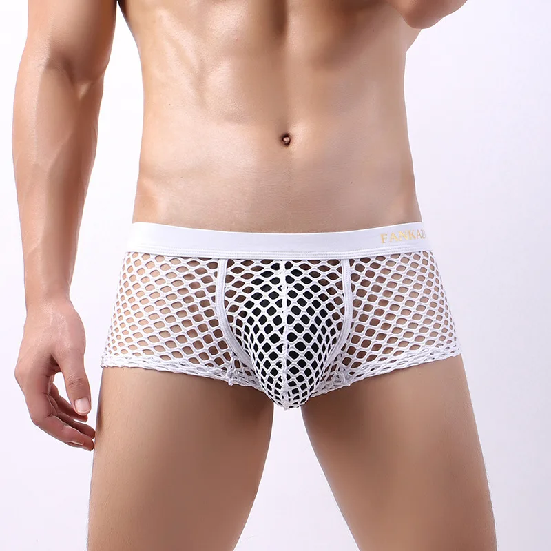 Men Boxers Mesh Sexy Underwear Hollow Fishnet Sleepwear Lingerie See Through Low Waist Boxer Shorts Underpants sexy lingerie bodystocking fishnet underwear sleepwear rhinestone bodysuit mesh transparent erotic sexy bling exotic body socks