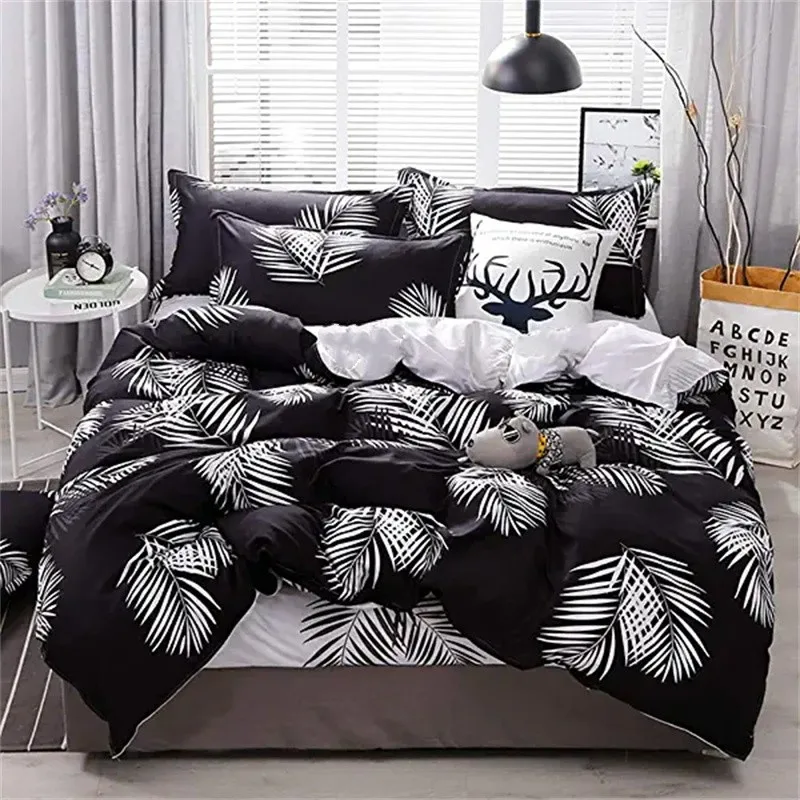 

Palm Leaf Duvet Cover Black and White Bedding Set Tropical Botanical Leaves Comforter Cover Kids Teens Adult Bedroom Decoration