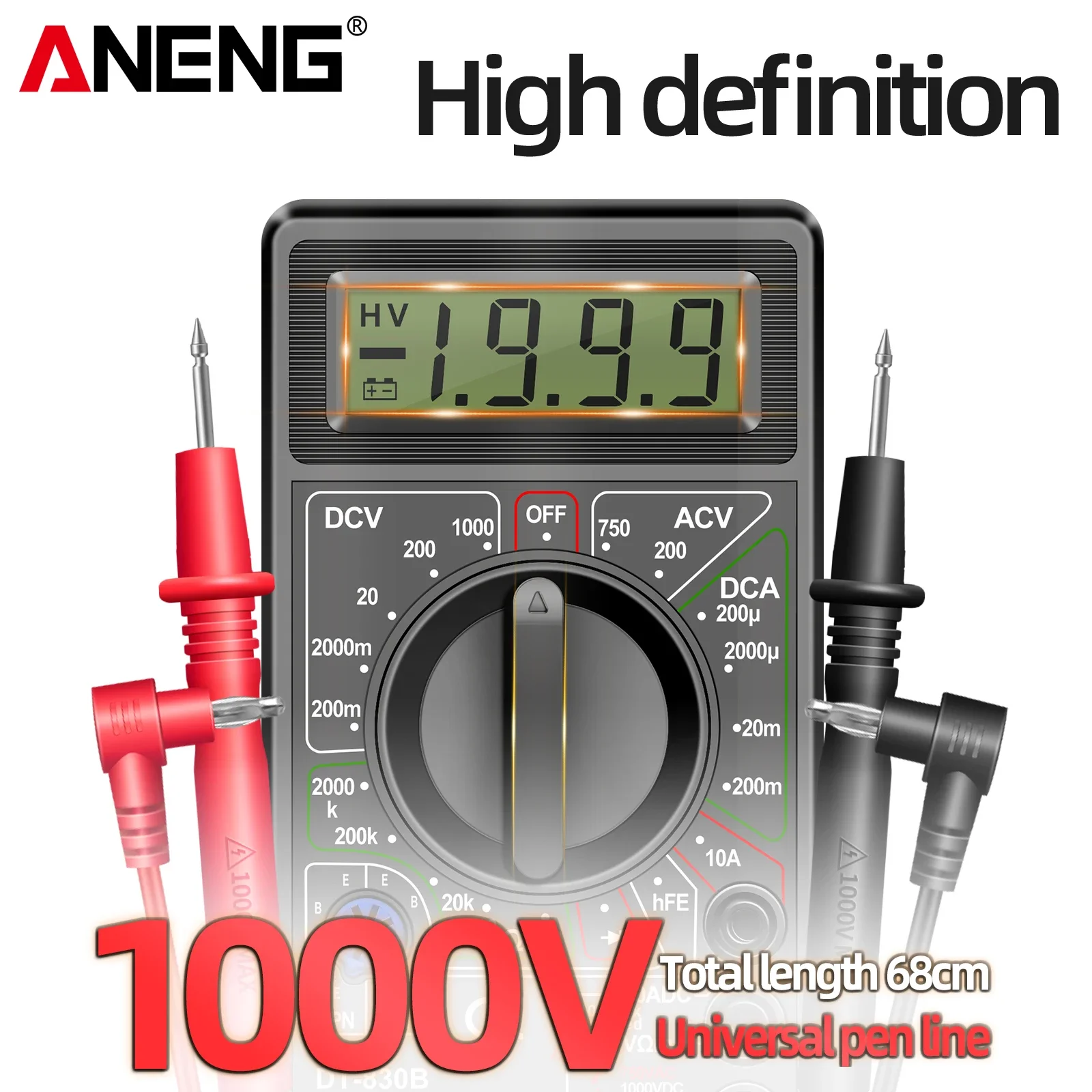Multimètre compact ANENG DT-830B posé sur une table de travail avec outils d'électricien