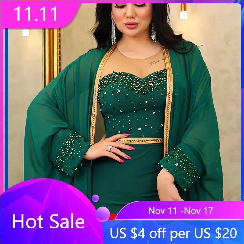 

Arabic Abaya Dubai Muslim Kaftan Maxi Dress Women Luxury 2 PCS Sets Caftan Marocain Evening Party Long Dresses 2024 Abayas Femme