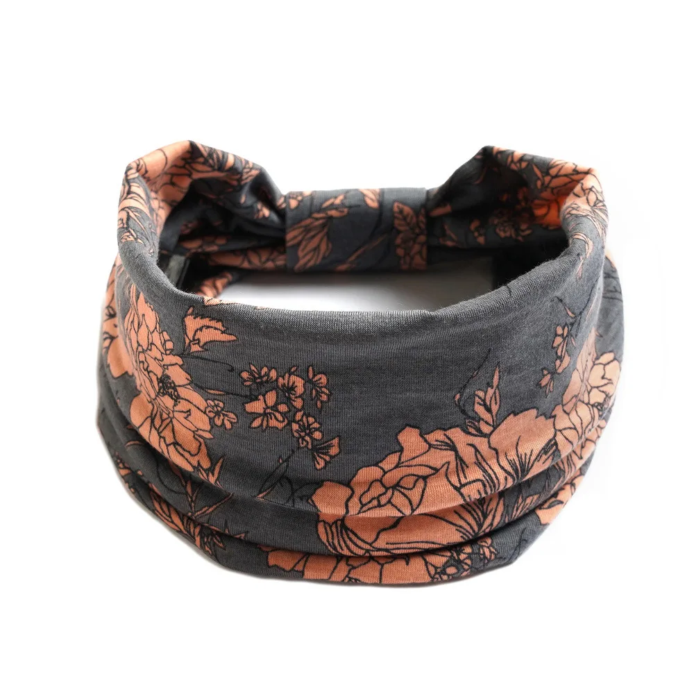 Neue Boho Blumen druck breite Stirnbänder Vintage Knoten elastische Turban Kopf wickel für Frauen Mädchen Baumwolle weiche Bandana Haarschmuck – Detail 9