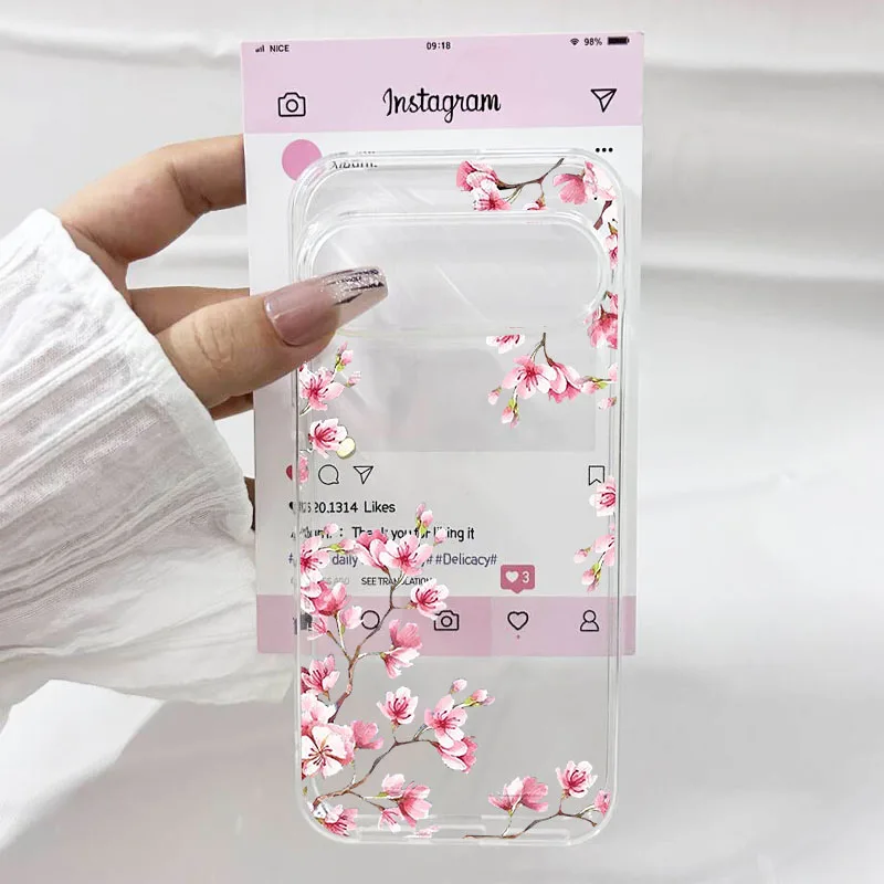 Pink Flower Soft TPU Clear Phone Case Cover
