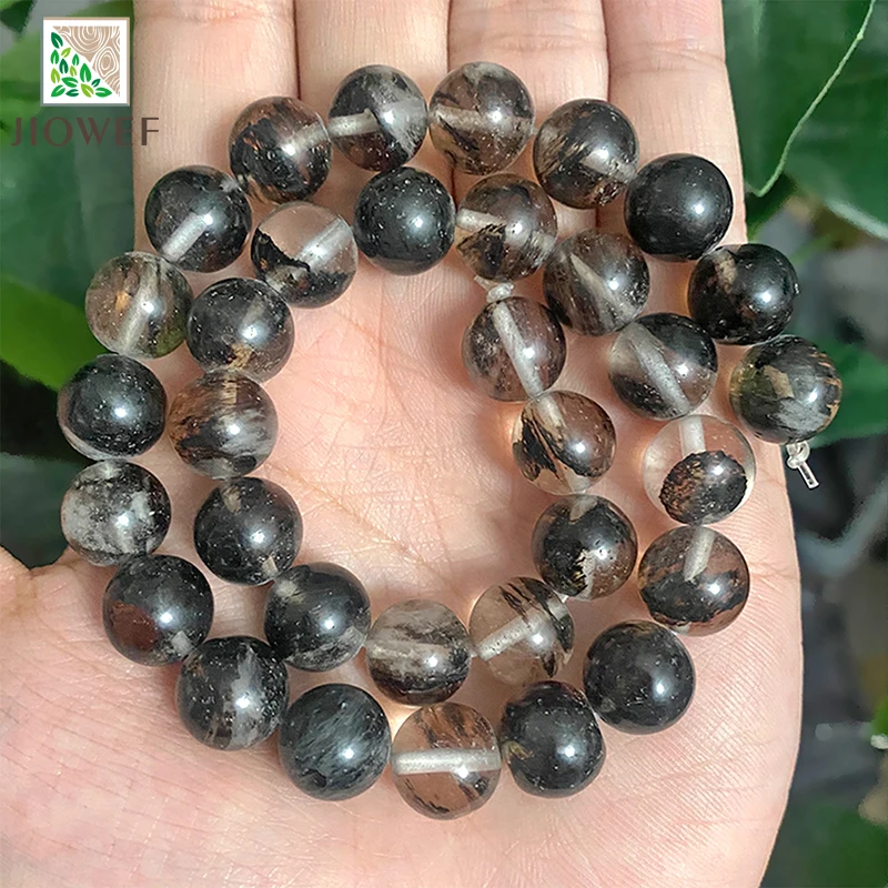 Natürliche Glatte Schwarz Spitze Quarz Runde Perlen DIY Armband Ohrringe Zubehör für Schmuck Machen 15 "Strand 4 6 8 10 12 14MM – Detail 5