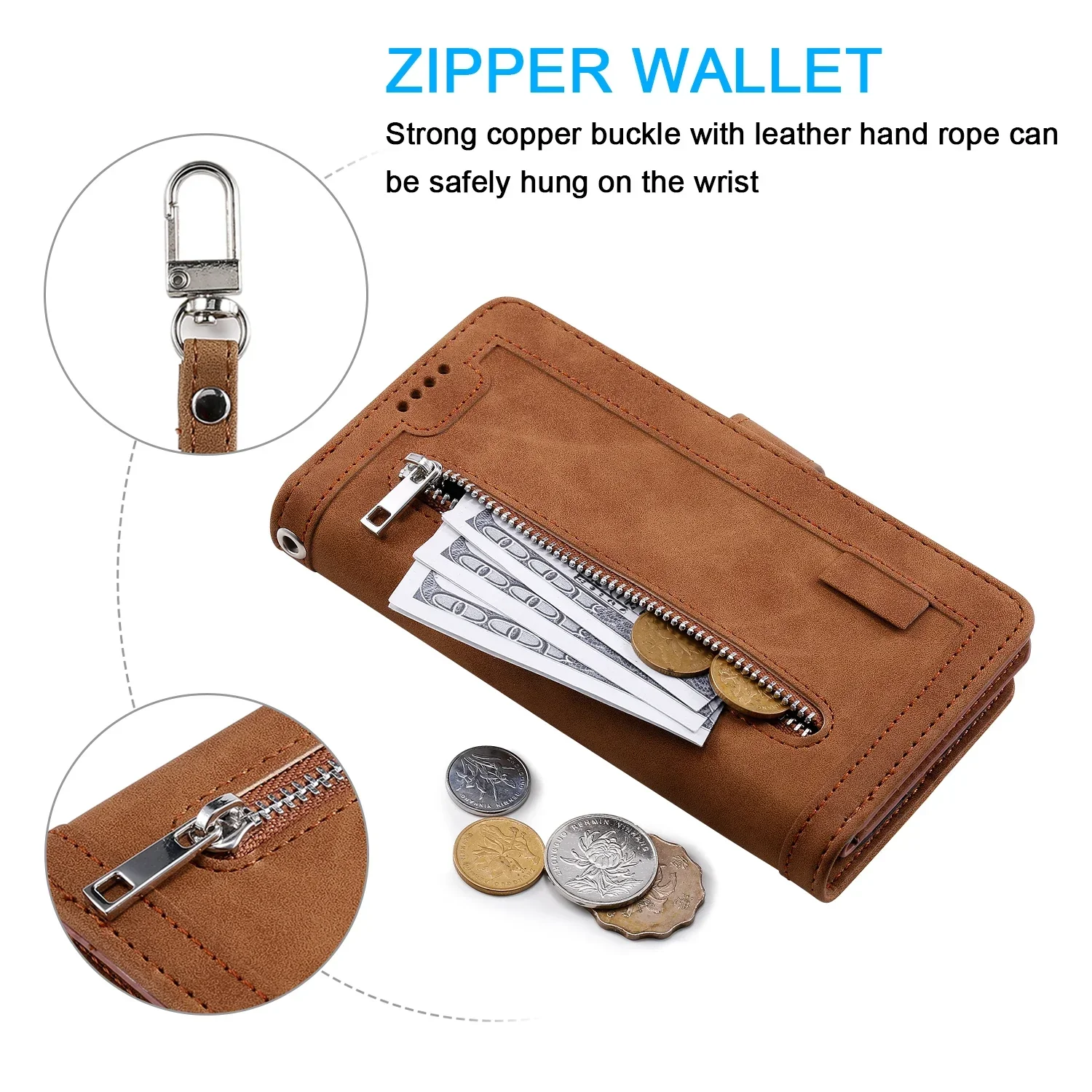 Leather Zipper Wallet Flip Case for Motorola Edge 2024 Ultra 5G