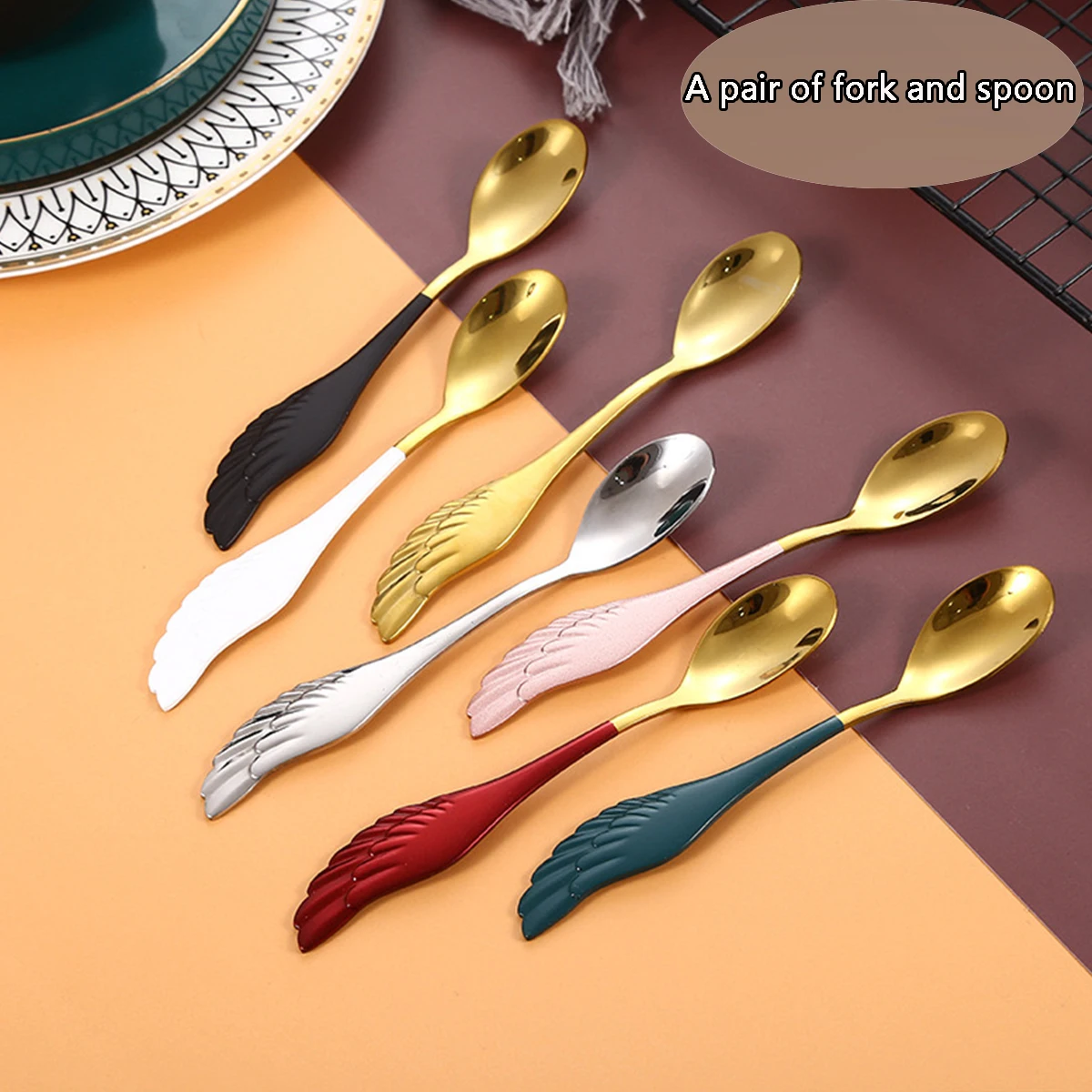 304 Stainless Steel Fruit Fork Dessert Cake Fork Salad Holiday Party Spoon Set Kitchen Gadgets stainless steel spoon fruit fork