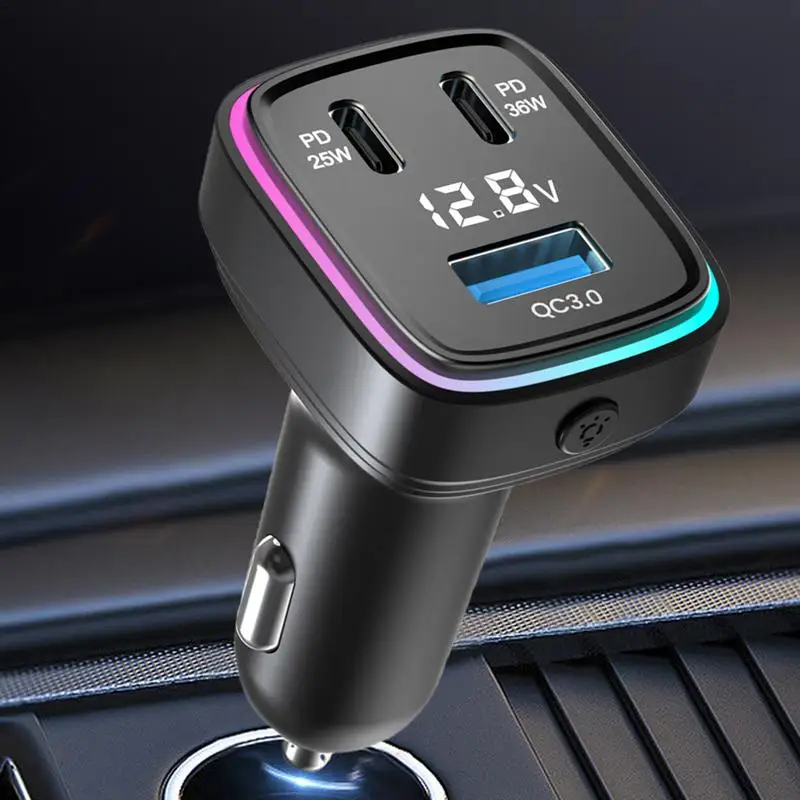 Caricabatterie per Auto con Adattatore USB C, Ricarica Rapida, 3 Porte, con Indicatore di Tensione - immagine 3