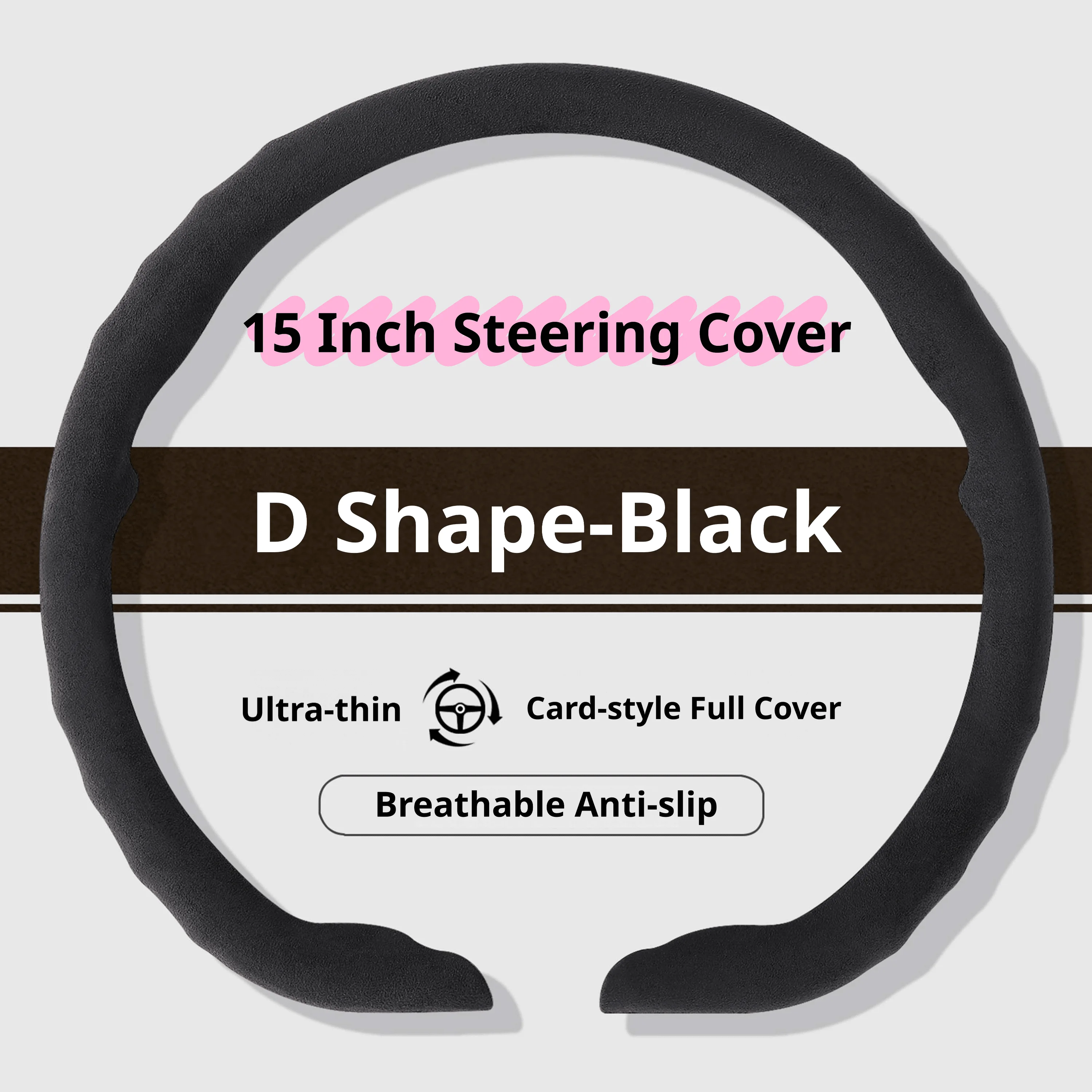 Premium Ultra-Thin Suede Steering Wheel Cover - Non-Slip, 15-Inch, Luxury Car Styling