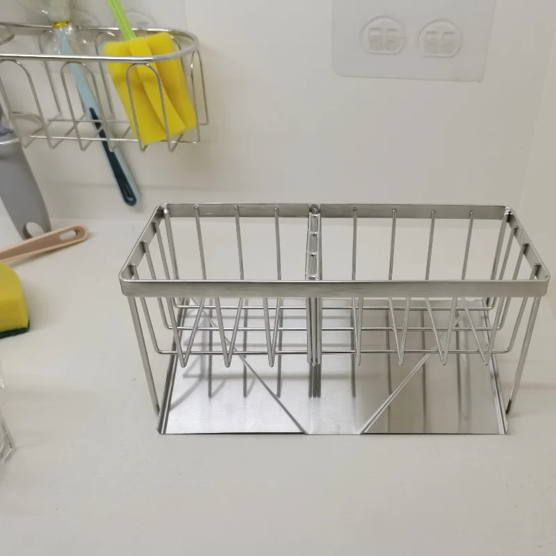 304 Stainless Steel Household Multifunctional Drainage Storage Rack Kitchen Sink Hand Soap Steel Wire Ball Cloth Storage Basket