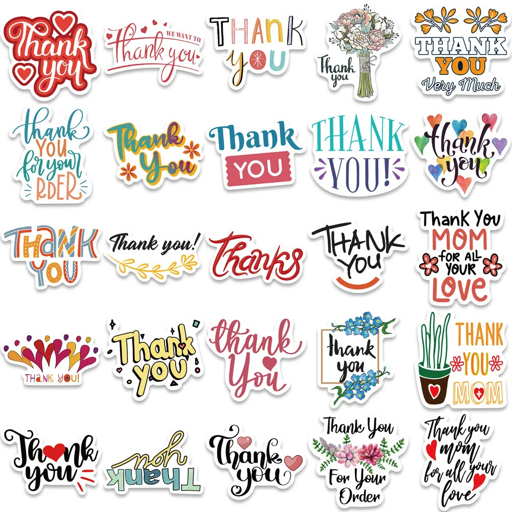 50pcs Inspirational "Thank You" Stickers for Luggage Laptops Decorating Waterproof Stickers