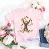 2024 Kawaii Curious George T-shirt Cartoon Graphic Print Monkey T Shirt Summer Tees Girls Tshirts Pink Short Sleeved Tops 2
