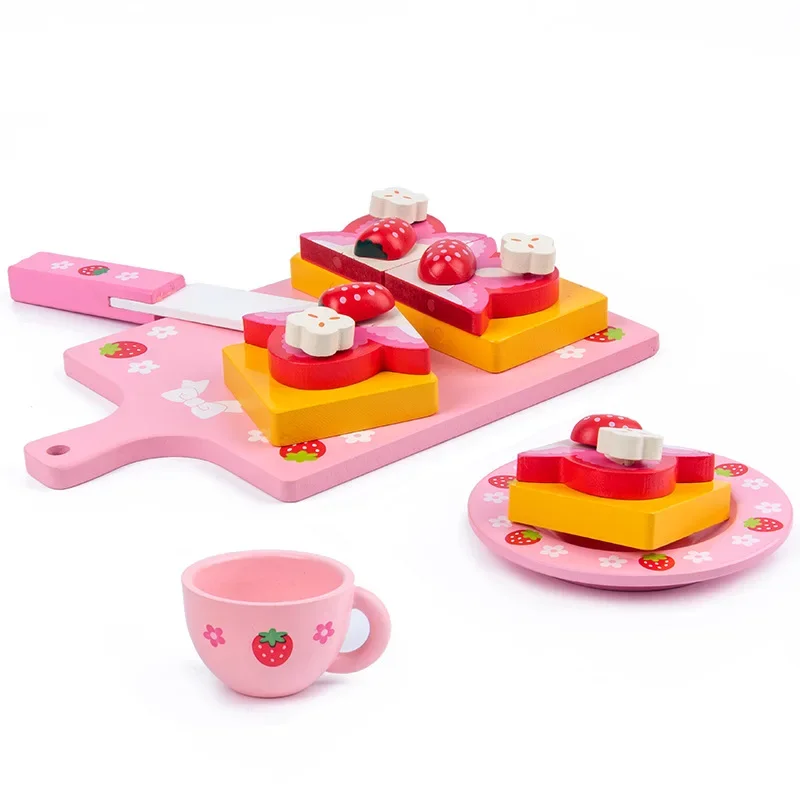 Children's Wooden Simulation Cake Strawberry Double Birthday Cake Baby Pretend Play Kitchen Food Educational Toys Girls Gift Kid