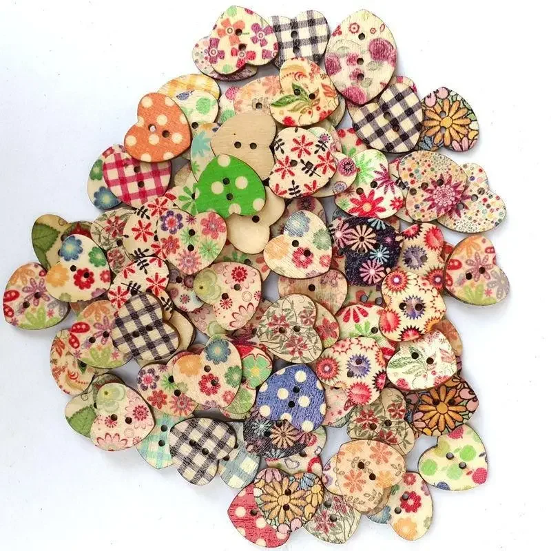 100PZ bottoni in legno a forma di cuore appuntamento wedding bottoni decorativi per scrapbooking cucito Craft, Legno, Brown, medium