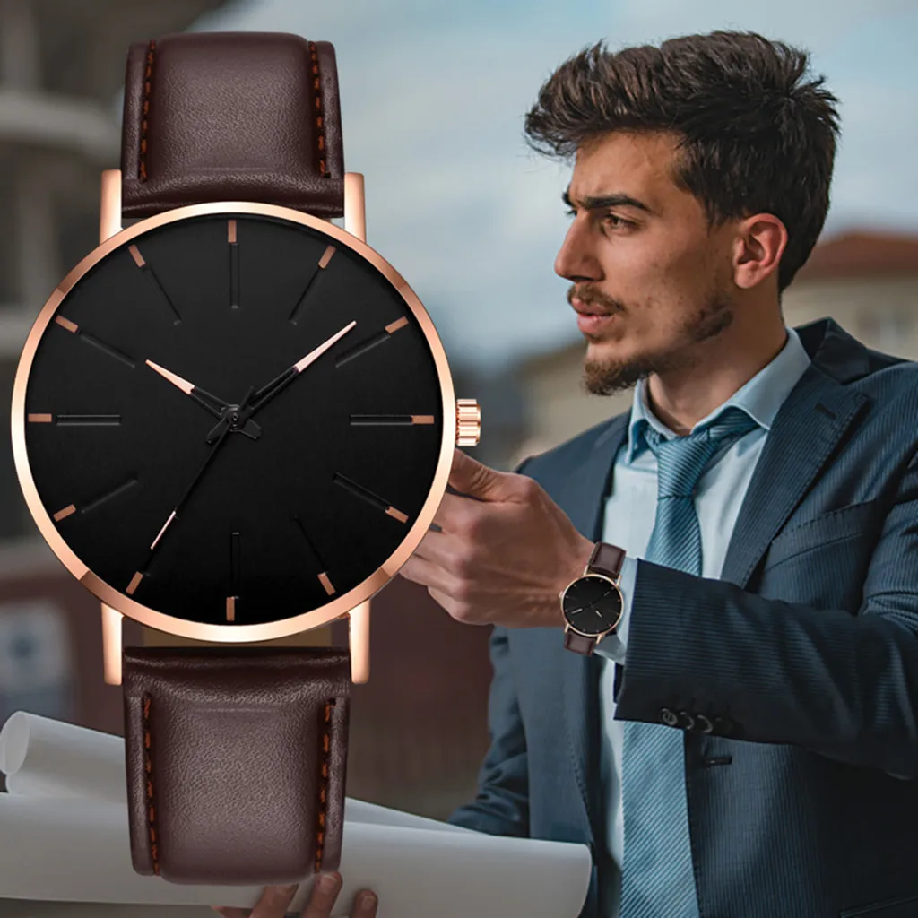 

Men Luxury Watches Quartz Stainless Steel Dial Casual Bracele Watch Round Simplicity Leather Strap Wristwatches Clock Montre