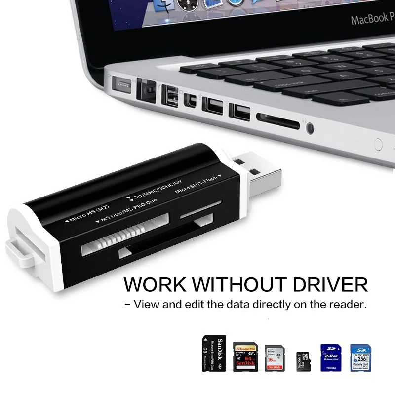 마이크로 SD T-플래시 MMC SDHC MS PRO DUO TF M2 메모리 스틱용 고속 멀티 USB 2.0 올인원 메모리 카드 리더기