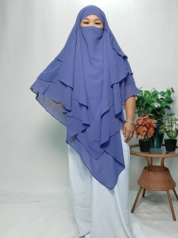 3 Layers Khimar for Muslim Women Chiffon Headscarf Islamic Clothing Long Overhead Hijab Scarf Hijabs Niqab Ramadan Eid jubah