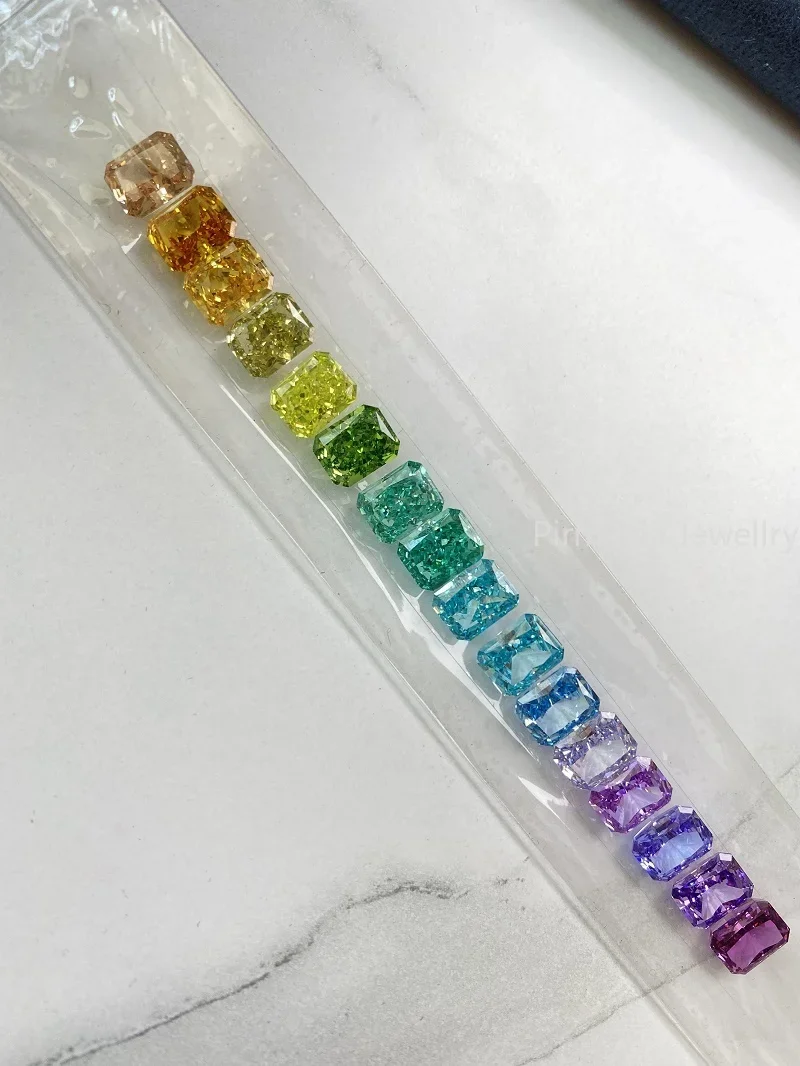 Pirmiana Custom Gradient Crushed Ice Cutting Radiant Cubic Zircona Loose Stone Set for DIY Jewelry Ring Bracelet  Making