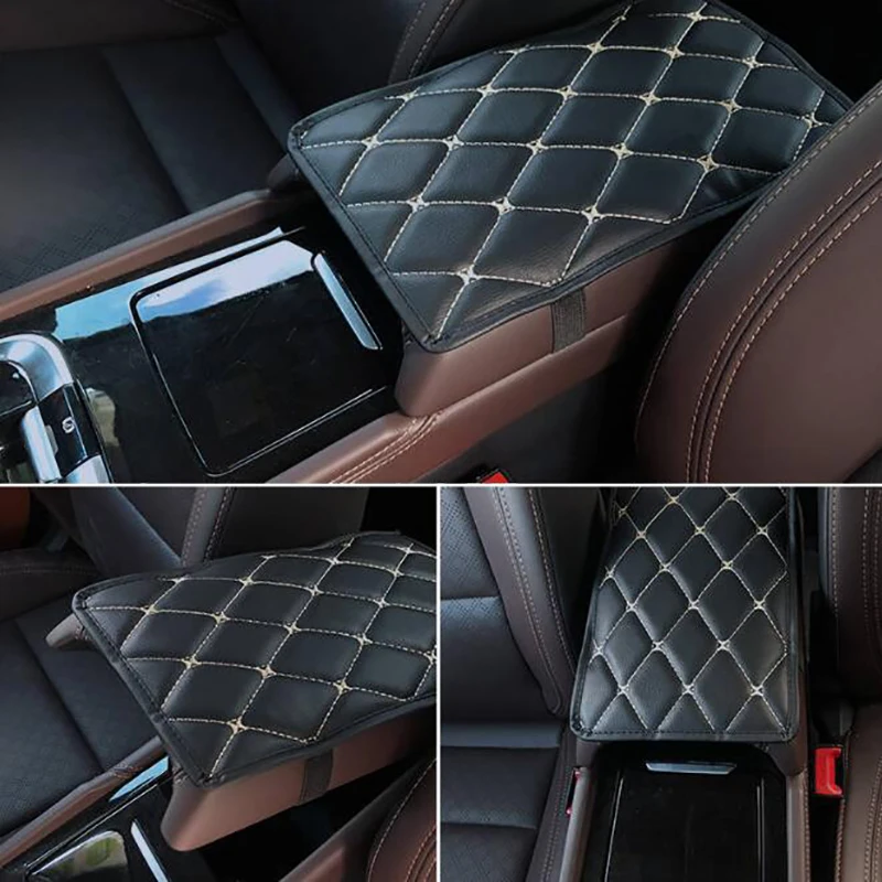 

Leather Car Armrest Pad Covers Universal Center Console Auto Seat Armrests Box Pads Black Armrest Storage Protection Cushion