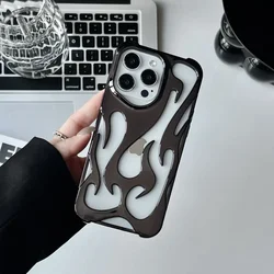 3D Flame Pattern Fashion Slim Shockproof Phone Case - Hollow Design Protective Cover for IP16Pro Max (Platingblack)