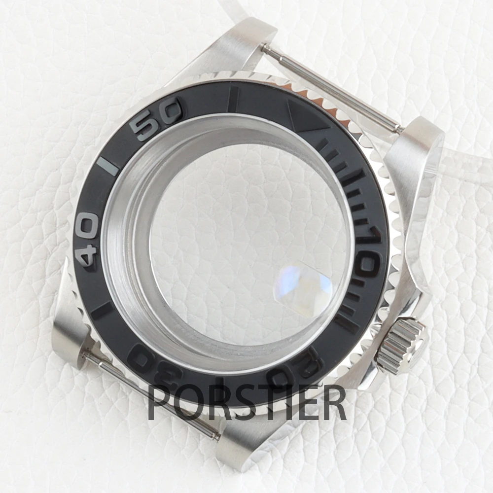 Stainless Steel 40mm Yacht Watch Case with Sapphire Glass & Rubber Strap - 100m Waterproof