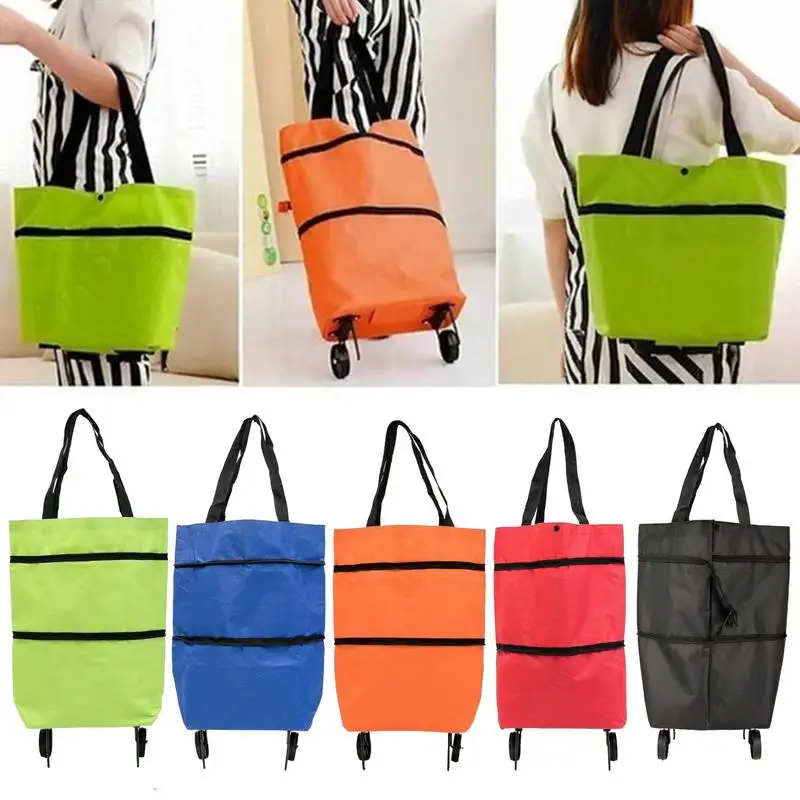 Shopping Bag With Wheels Trolley Tote Bag Stair Climbing Cart 2 In 1 Large Capacity Portable Shopping Reusable With