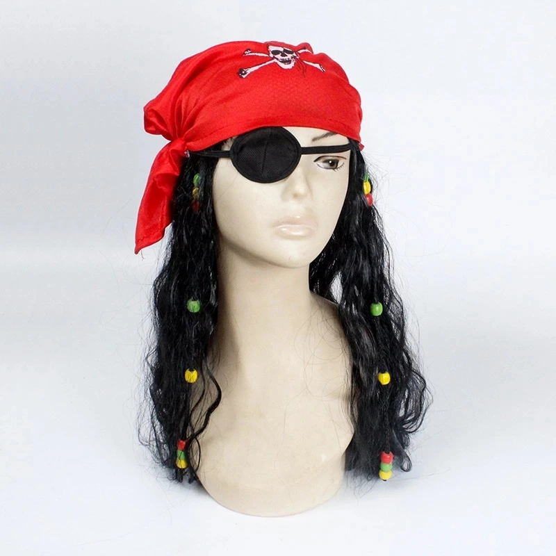 Cosplay Hat Halloween Costume for Unisex Adult Pu Pirate Captain Jack Sparrow Wigs Hat Carnival Party Props Accessories