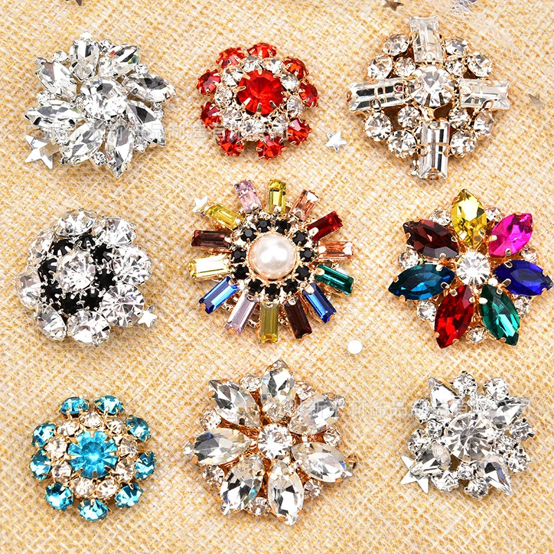 

High End Geometrical Glass Rhinestone Button DIY Apparel Sewing Brooches Hairpin for Wedding Clothes Dress Shoes Jewelry Craft