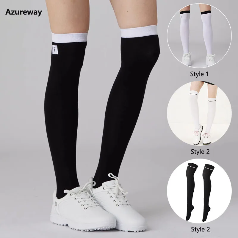 

Azureway Lady Cotton Wear-resistant Golf Stockings Elastic Slim Golf Socks Female Breathable Soft Leggings Casual Sock Over Knee