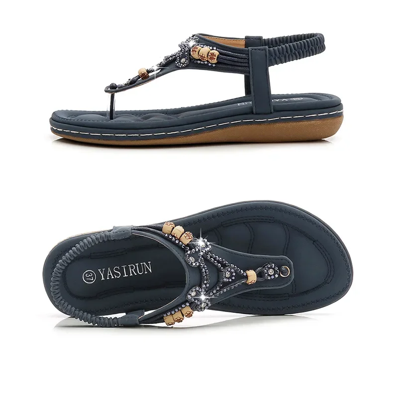 Shoes Women  Summer Rome Sandals Retro Clip Toe Rhinestone Wedge Platform Beach Bohemian Flip Flops Sandalias De Mujer