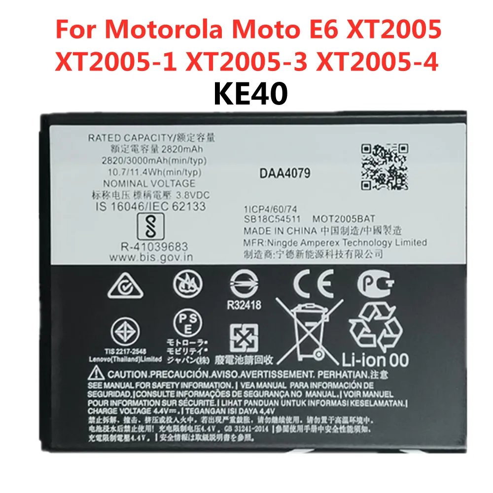 

1 x 3000mAh KE40 Phone Battery For Motorola Moto E6 XT2005 XT2005-1/3/4 High Quality Smartphone Lithium Rechargeable Batteries