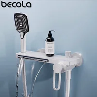 Bathtub Shower Faucet Single Handle Spout Mixer Tap With Hand Shower Wall Mount Platform Bath Mixer Water Faucet Wall Mounted 2